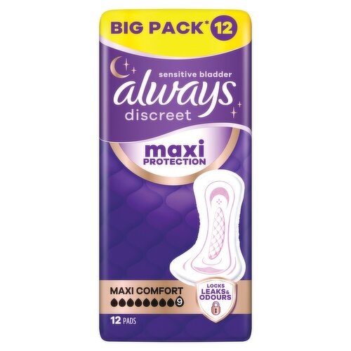 Always Discreet Maxi Comfort Incontinence Pads Women, 12 Pads