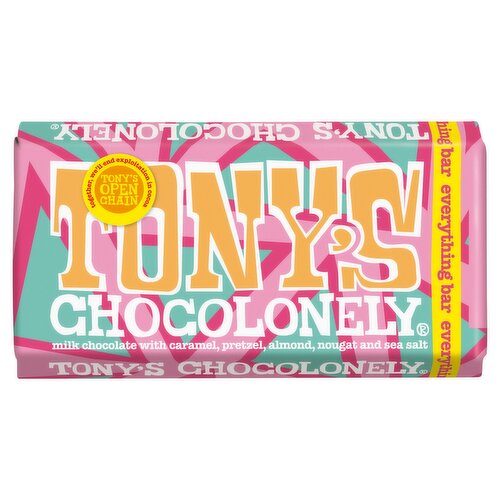 Tony's Chocolonely Milk Chocolate with Caramel, Pretzel, Almond, Nougat and Sea Salt 180g