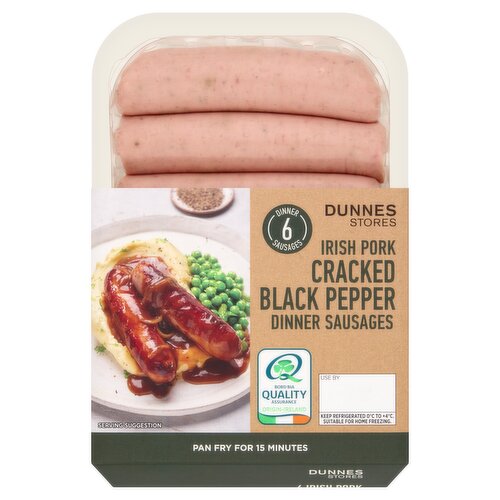 Dunnes Stores 6 Irish Pork Cracked Black Pepper Dinner Sausages 400g