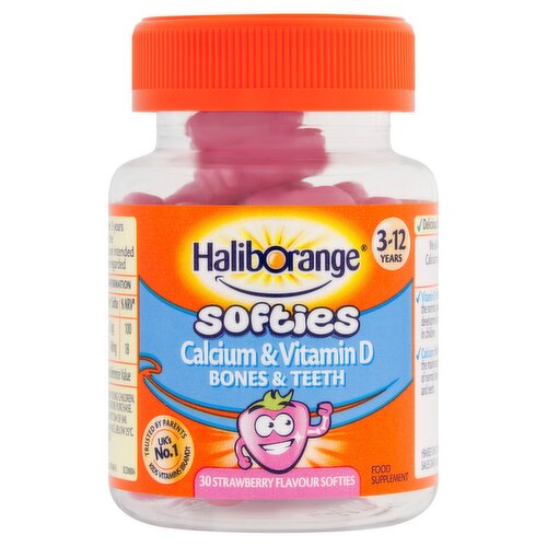 Haliborange 30 Softies Calcium & Vitamin D Bones & Teeth Strawberry Flavour Softies 3-12 Years 