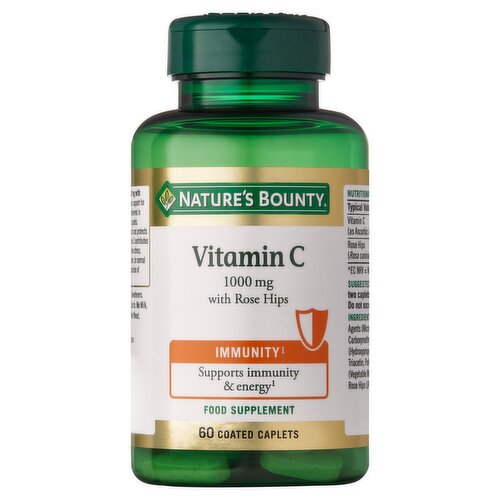Nature's Bounty 60 Vitamin C 1000mg with Rose Hips Food Supplement Coated Caplets
