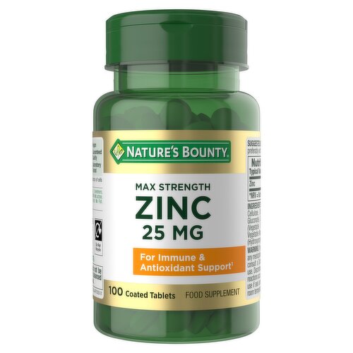 Nature's Bounty Max Strength Zinc 25 Mg 100 Coated Tablets