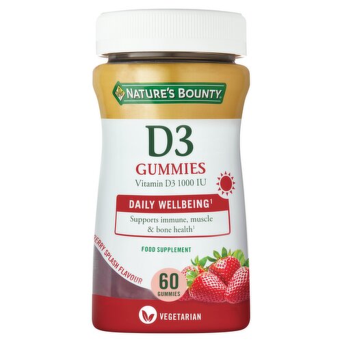 Nature's Bounty 60 Vitamin D3 1000 IU Strawberry Splash Flavour Gummies