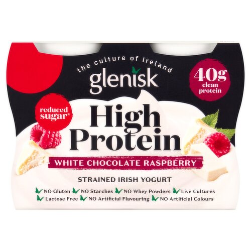 Glenisk High Protein White Chocolate Raspberry Strained Irish Yogurt 4 x 105g (420g)
