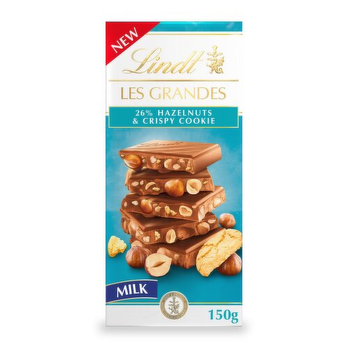 Lindt Les Grandes Hazelnut & Crispy Cookie Milk Chocolate Bar 150g