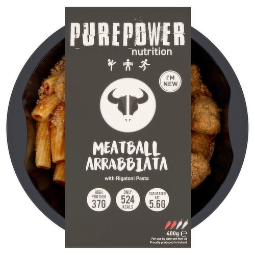 PUREPOWER Nutrition Meatball Arrabbiata with Rigatoni Pasta 400g