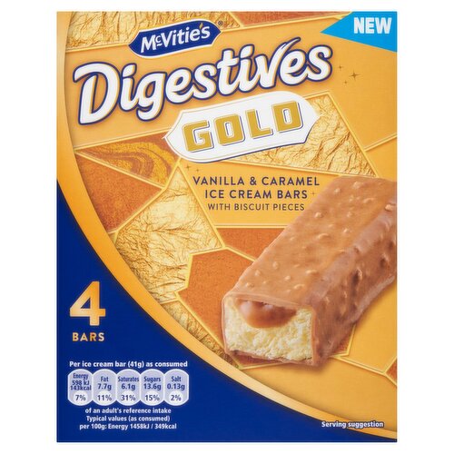 McVitie's Digestives Gold Vanilla & Caramel Ice Cream Bars with Biscuit Pieces 4 x 41g (164g)