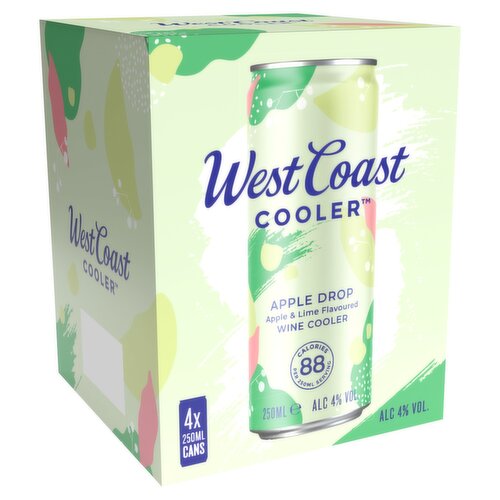 West Coast Cooler Apple Drop Apple & Lime Flavoured Wine Cooler 4 x 250ml