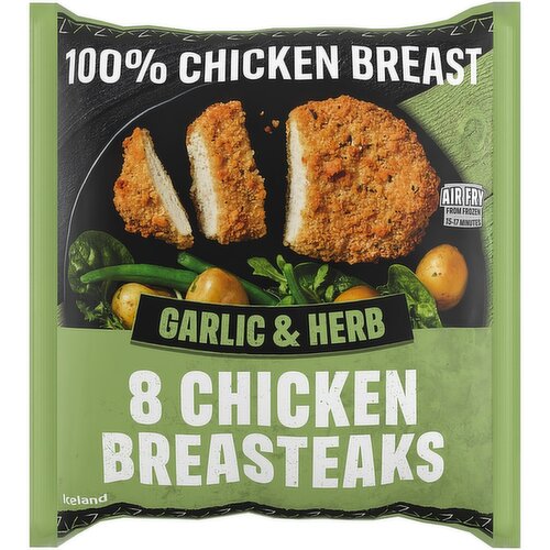 Iceland 8 Garlic & Herb Chicken Breasteaks 680g