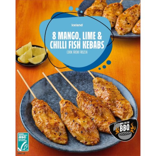 Iceland 8 Mango, Lime & Chilli Fish Kebabs 400g