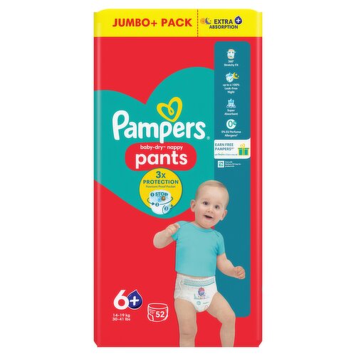 Pampers Baby-Dry Nappy Pants Size 6+, 52 Nappies, 14kg-19kg,