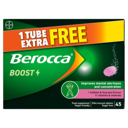 Berocca Boost 1 Tube Extra Free, Vitamin C & B12, Effervescent Tablets 45