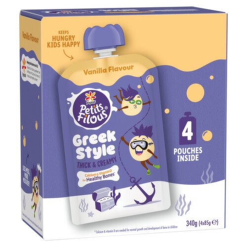 Petits Filous Kids Greek Style Vanilla Yoghurt Pouch 4x85g