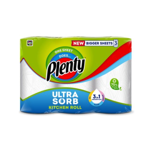 Plenty Ultrasorb Kitchen Roll 3 Rolls