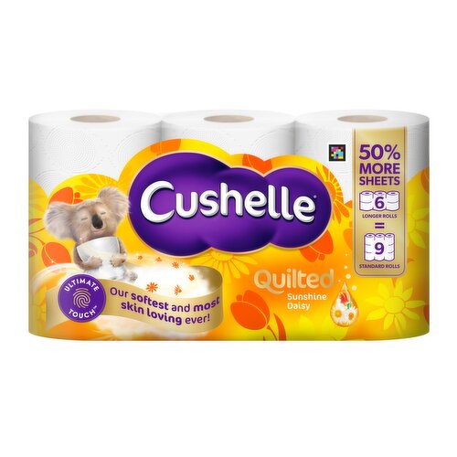 Cushelle Quilted Daisy Toilet Roll 6 Rolls 50% More Sheets