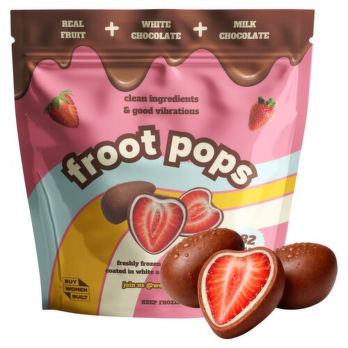 Froot Pops Freshly Frozen Strawberries Coated in White and Milk Chocolate 200g