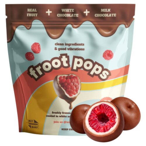 Froot Pops Freshly Frozen Raspberries Coated in White and Milk Chocolate 200g