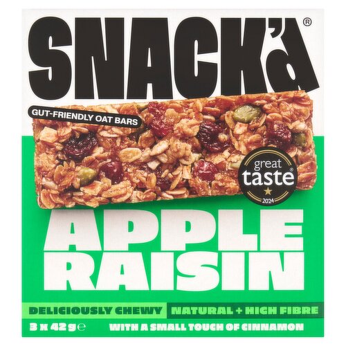 Snack'd Apple Raisin Gut-Friendly Oat Bars 3 x 42g