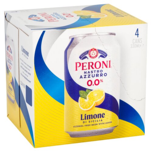 Peroni Nastro Azzurro Alcohol-Free Beer with Lemon 4 x 330ml