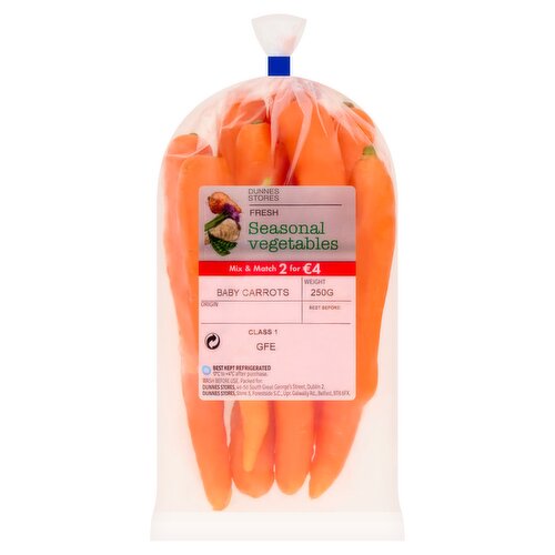 Dunnes Stores Fresh Seasonal Vegetables Baby Carrots 250g