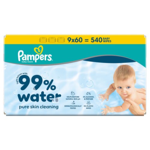 Pampers 99% Water Baby Wet Wipes, 540 Baby Wet Wipes