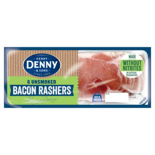 Henry Denny & Sons 6 Unsmoked Bacon Rashers Made Without Nitrites 200g