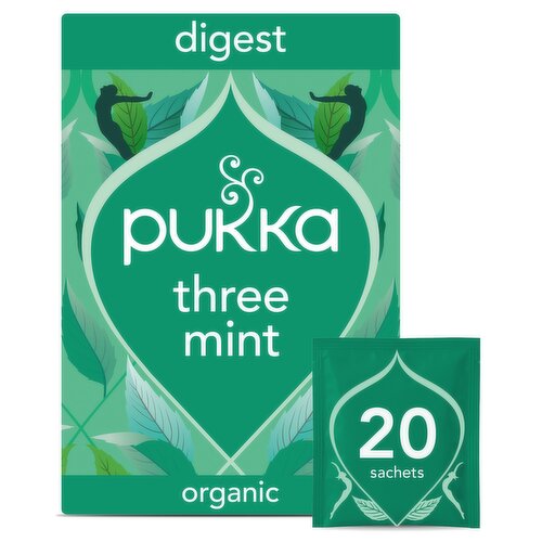 Pukka Organic Three Mint Tea With Peppermint 20 Digestion Herbal Tea Bags 32g