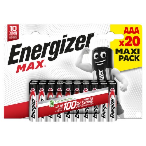Energizer Max AAA Batteries, Alkaline, 20 Pack