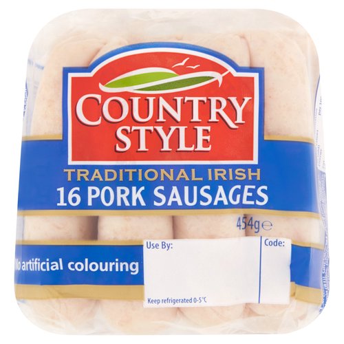 Country Style Traditional Irish 16 Pork Sausages 454g