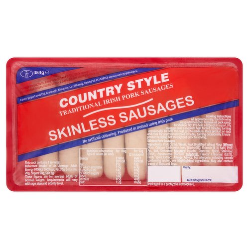 Country Style Traditional Irish Pork Skinless Sausages 454g