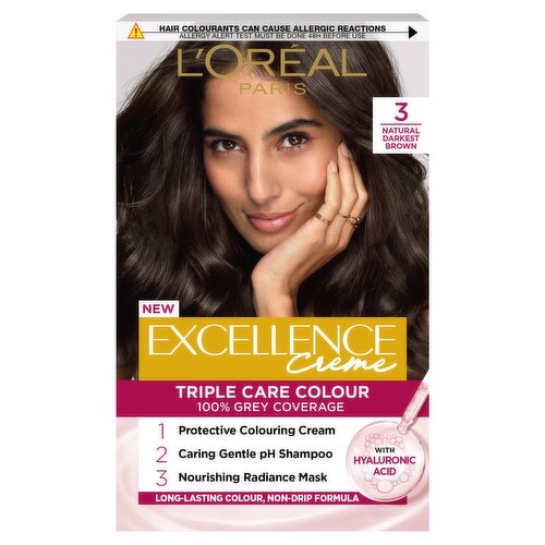 Excellence Créme 3 Natural Darkest Brown: 100% Grey, shiny, nourished, long-lasting.