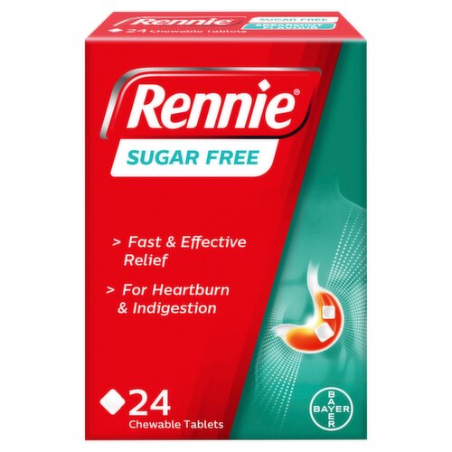 Rennie Sugar Free - Heartburn, Indigestion & Acid Reflux Treatment - 24 Chewable Tablets