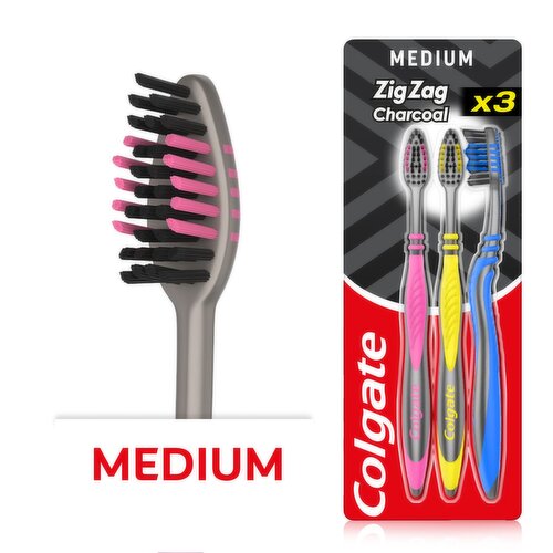 Colgate ZigZag Black Medium Manual Toothbrush x3 