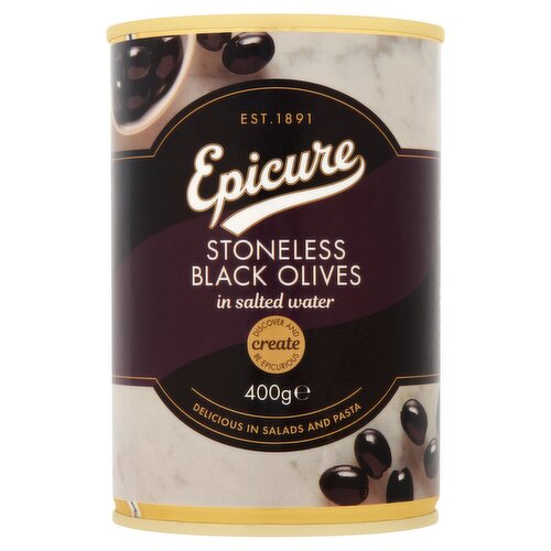 Epicure Stoneless Black Olives in Salted Water 400g