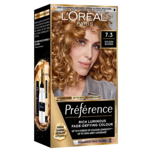 L'Oréal Paris Preference 7.3 Golden Blonde, Rich Luminous Fade-Defying Permanent Colour