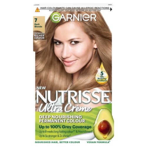 Garnier Nutrisse Ultra Crème Dye, Vegan, 7 Dark Blonde, rich, natural-looking hair color, 8-week.