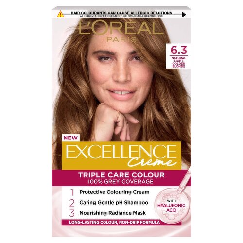 Excellence Créme 6.3 Light Golden Brown: 100% Grey, shiny, vibrant, long-lasting color.