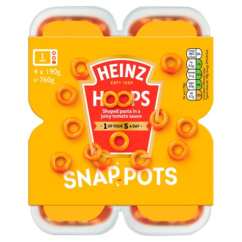 Heinz Spaghetti Hoops in Tomato Sauce Snap Pots 4 x 190g (760g)