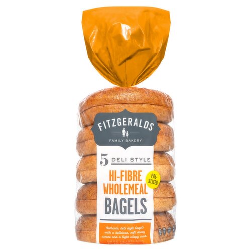 Fitzgeralds Family Bakery 5 Deli Style Hi-Fibre Wholemeal Bagels 425g