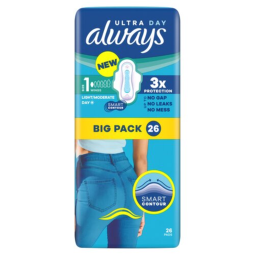 Always Ultra Sanitary Towels Light / Moderate Flow Day (Size 1) Wings 26 Pads