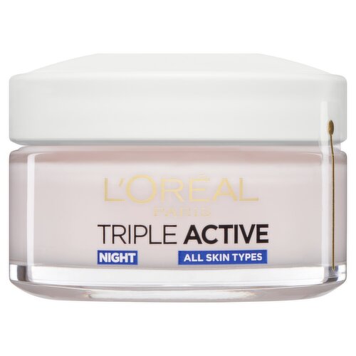 L'Oréal Paris Triple Active Night 24H Hydrating Moisturiser to Restore Skin Barrier, 50ml