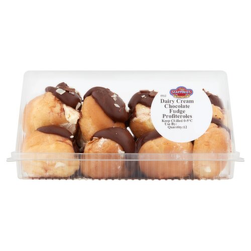 Stafford's 12 Dairy Cream Chocolate Fudge Profiteroles
