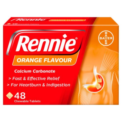 Rennie Orange Flavour - Heartburn, Indigestion & Acid Reflux Treatment - 48 Chewable Tablets