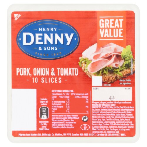 Henry Denny & Sons 10 Pork, Onion & Tomato Slices 90g