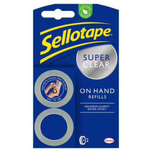 Sellotape Super Clear On-Hand Tape Dispenser Refill Rolls 2x 18mm x 15m