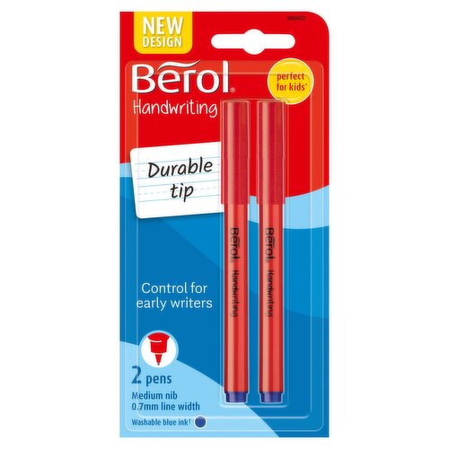 Berol Handwriting Pens Round Shape Washable Blue Ink Bright Barrels 2 Count