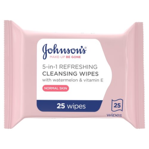 JOHNSON'S Make-Up Be Gone 5-in-1 Refreshing Wipes, 25 Wipes