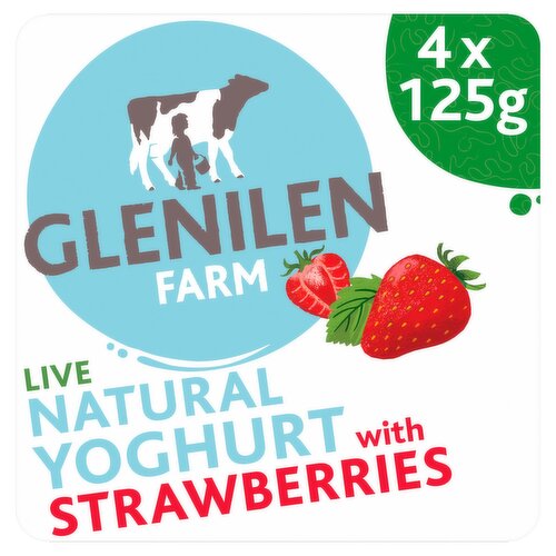 Glenilen Farm Live Natural Yoghurt with Strawberries 4 x 125g