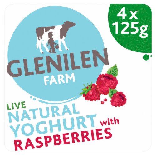 Glenilen Farm Live Natural Yoghurt with Raspberries 4 x 125g