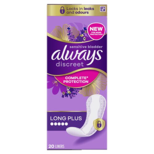Always Discreet Incontinence Liners Long Plus 20 Panty Liners
